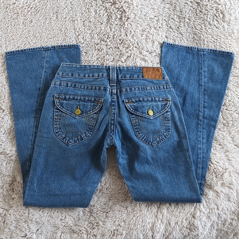 Vintage True Religion Low Rise Medium Wash Denim Flare Jeans Size 27
